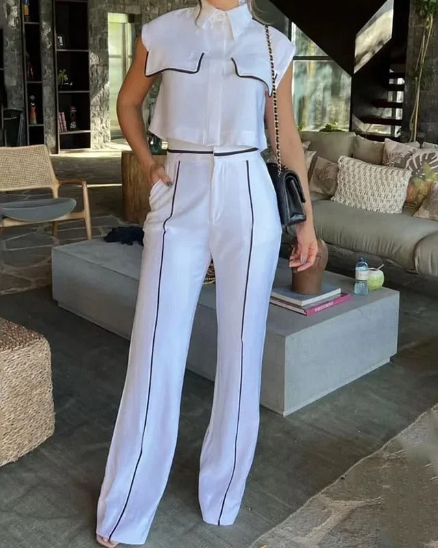 Elegant Two-Piece Top and Wide-Leg Trousers Set