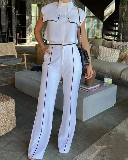 Elegant Two-Piece Top and Wide-Leg Trousers Set