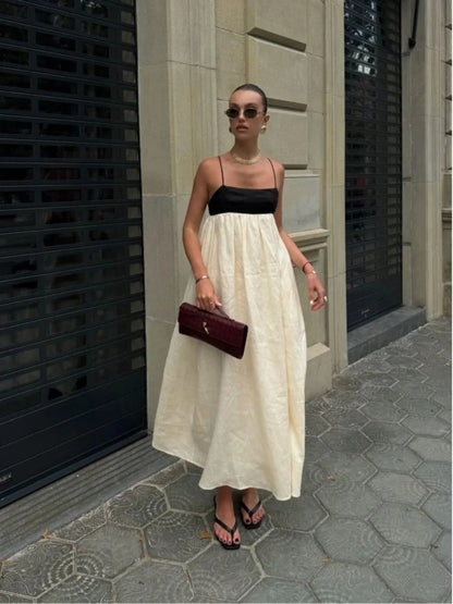 Contrast Empire Waist Strappy Maxi Dress