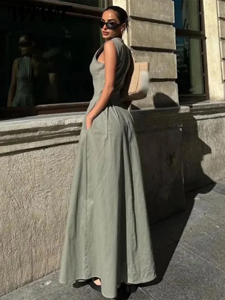 Sienna Front-Zip Sleeveless Maxi Dress
