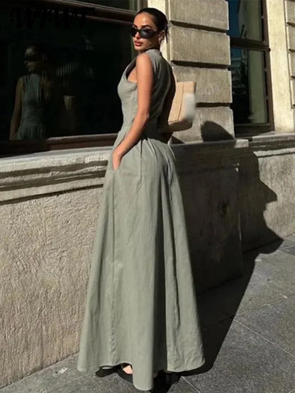 Sienna Front-Zip Sleeveless Maxi Dress