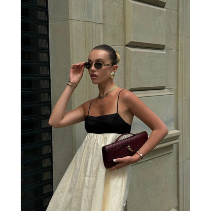 Contrast Empire Waist Strappy Maxi Dress