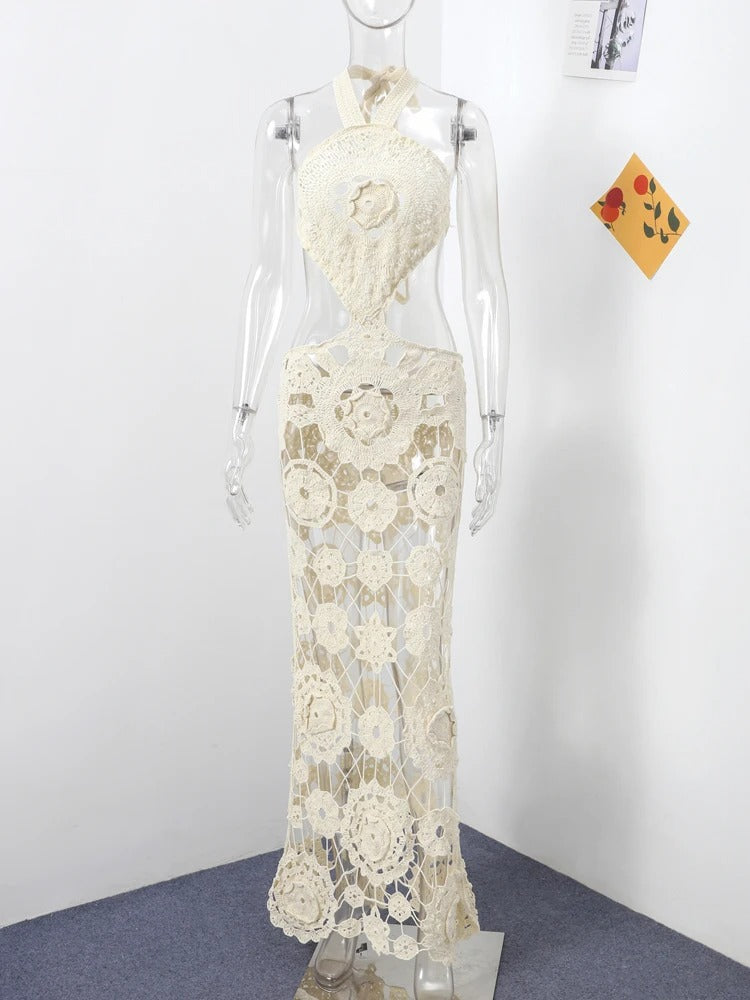 Aaliyah Floral Crochet Cut-Out Maxi Dress