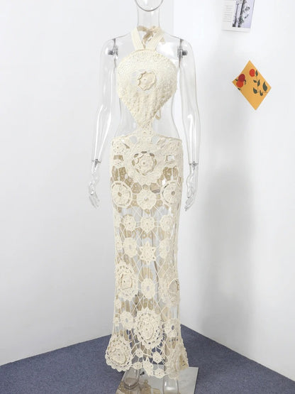Aaliyah Floral Crochet Cut-Out Maxi Dress