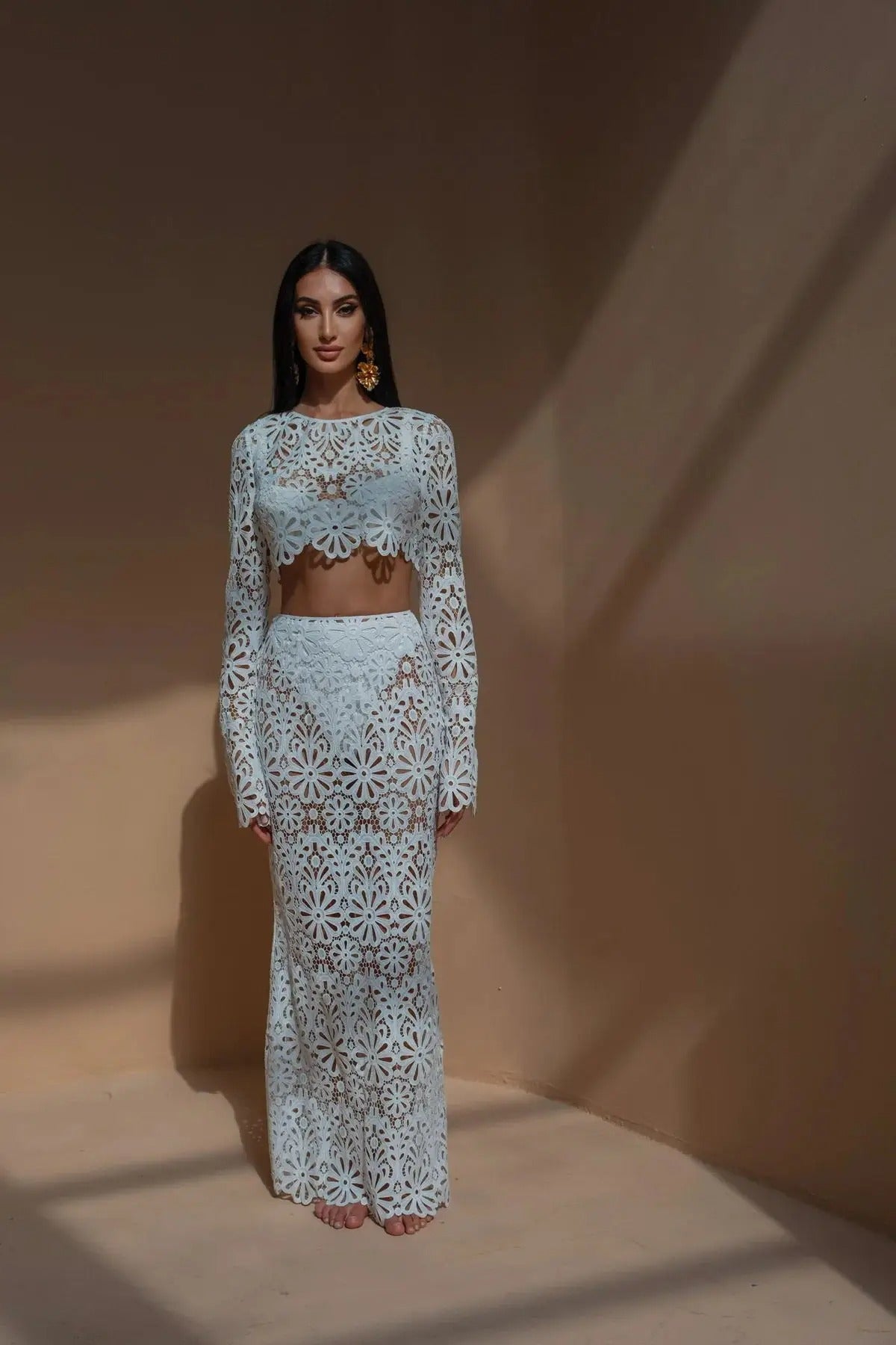 Ibiza Crochet Knit Crop Top & Maxi Skirt Co-Ord Set