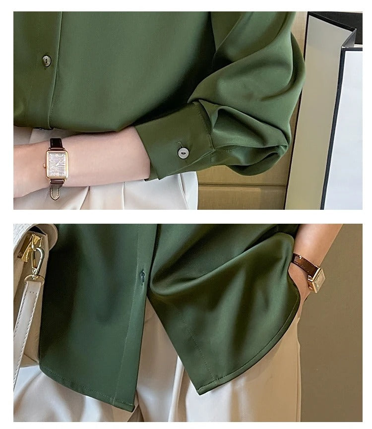 Classic Fluid Satin Button-Down Shirt