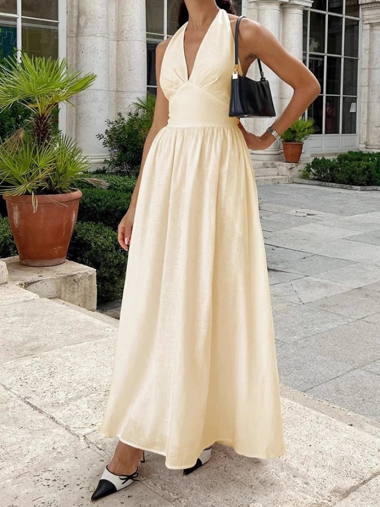 Aria Cotton Halterneck Maxi Dress with Pockets