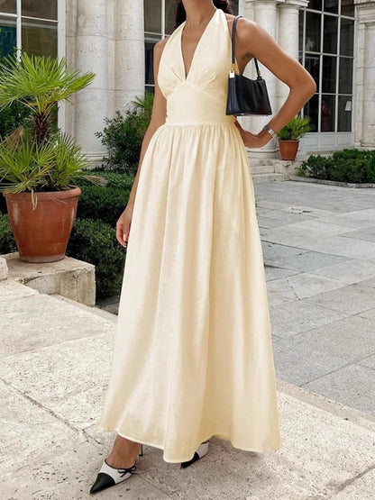 Aria Cotton Halterneck Maxi Dress with Pockets