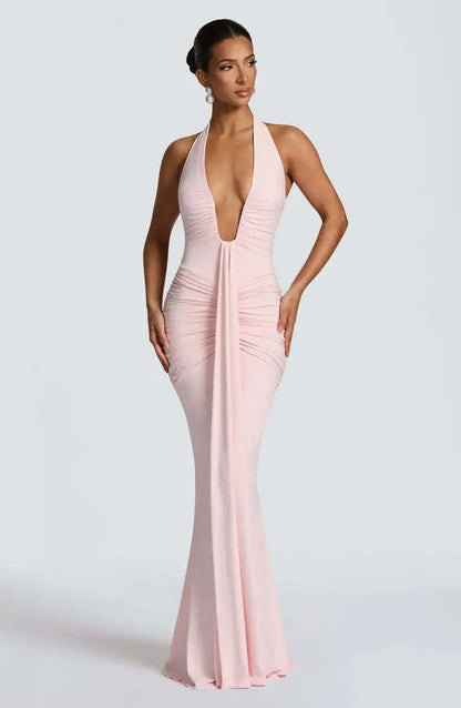 Saskia Deep Plunge Halterneck Maxi Dress