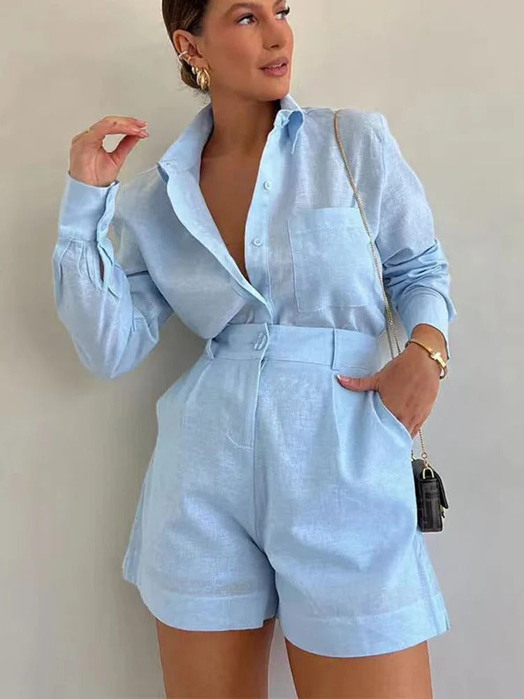 Aria Long Sleeve Shirt & Tailored Shorts Co-Ord Set