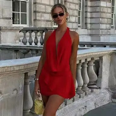Seraphina Cowl Neck Halter Backless Mini Dress