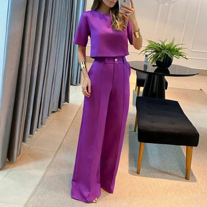 Elena Minimalist Crop Top & Wide-Leg Trousers Co-Ord Set