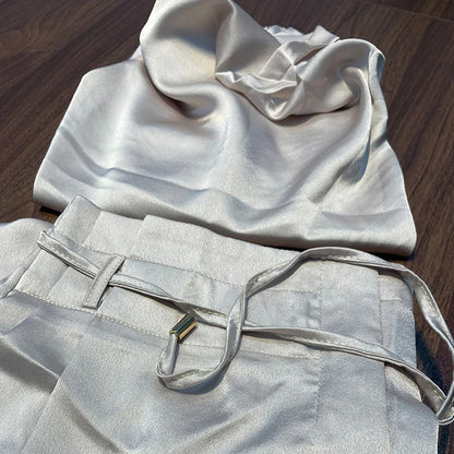 Summer High-Neck Crop Top & Fluid Trousers Two-Piece Set