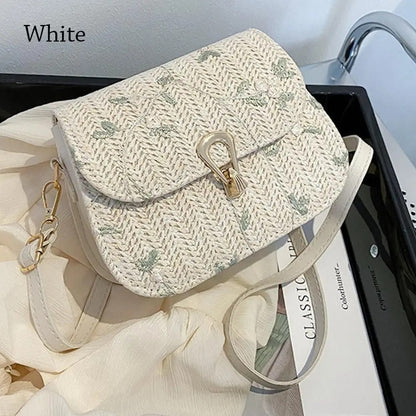 Daisy Floral Embroidered Straw Crossbody Bag