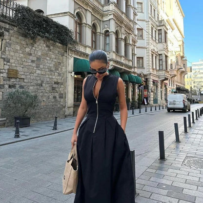 Sienna Front-Zip Sleeveless Maxi Dress