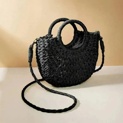 Amara Handwoven Straw Half-Moon Crossbody Bag
