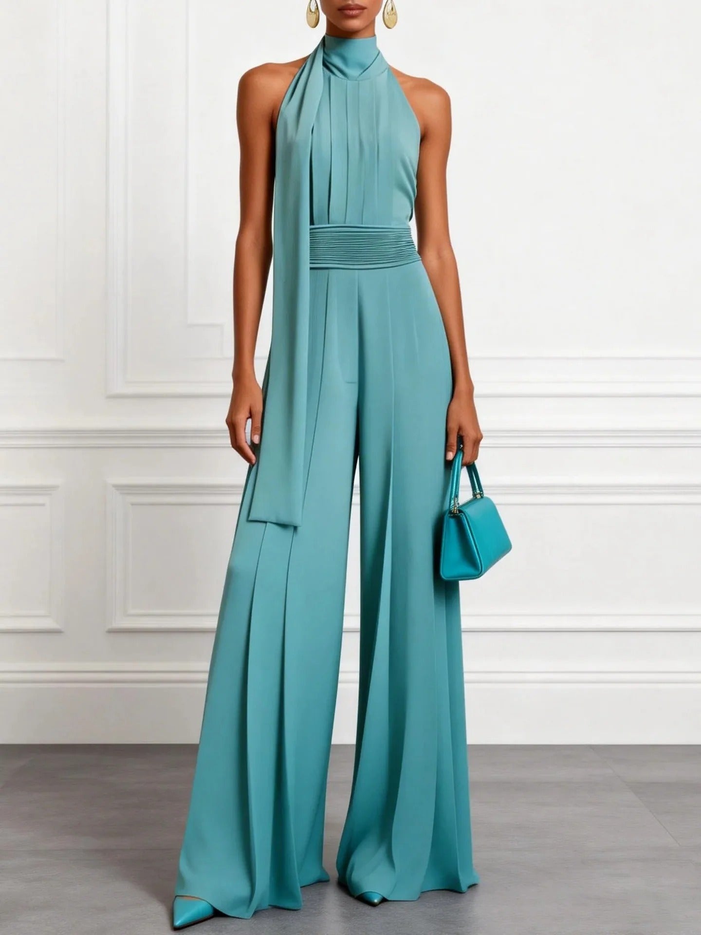 Evelyn Scarf-Neck Wide-Leg Jumpsuit