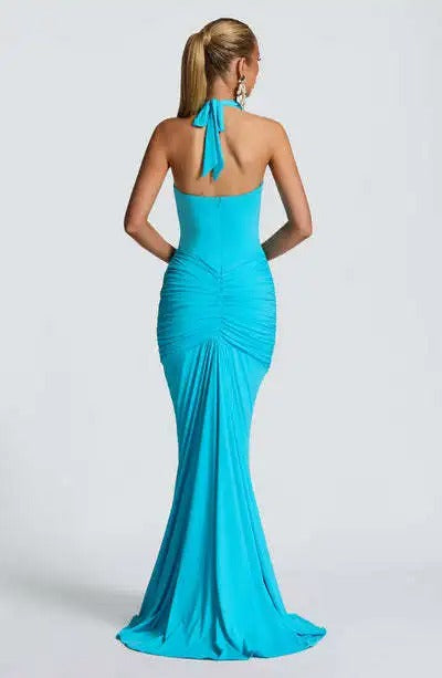Saskia Deep Plunge Halterneck Maxi Dress