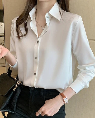 Classic Fluid Satin Button-Down Shirt