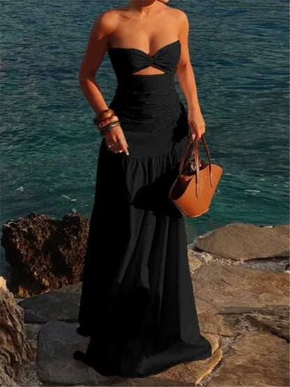 Seraphina Strapless Ruched Cutout Maxi Dress