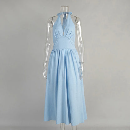 Aria Cotton Halterneck Maxi Dress with Pockets