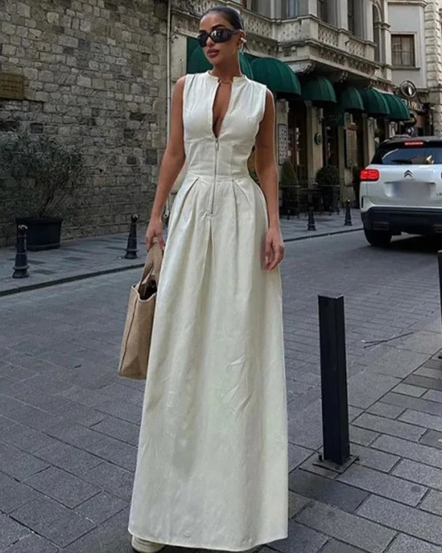 Sienna Front-Zip Sleeveless Maxi Dress