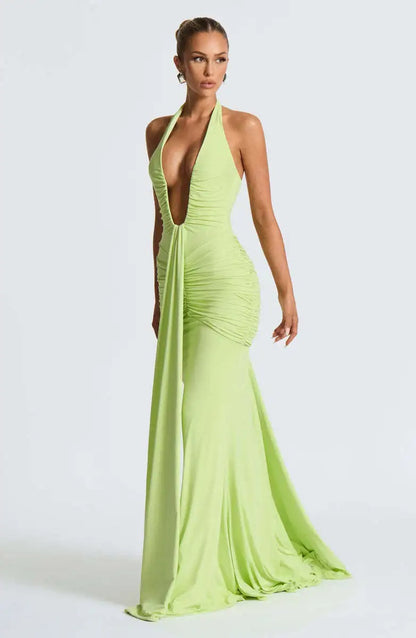 Saskia Deep Plunge Halterneck Maxi Dress
