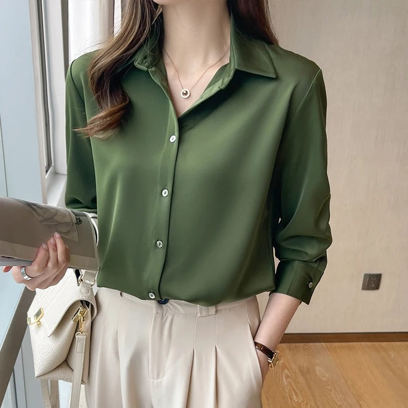 Classic Fluid Satin Button-Down Shirt